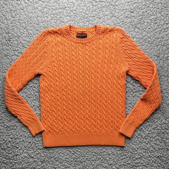 Duck Head Sweaters - Duck Head Cable Knit Sweater Womens Medium Orange Crew Neck 100% Cotton